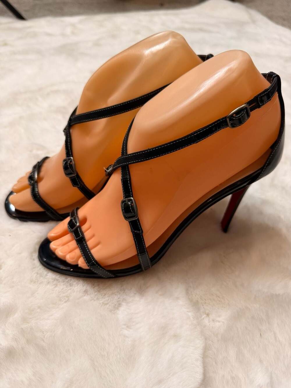 Christian Louboutin Patent Leather Strappy Sandals Size 36 Black
